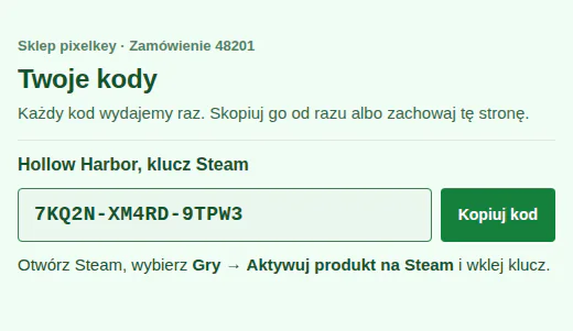 Wygląd Clean z kolorami sklepu: jasnozielone tło, ciemnozielony tekst i zielony przycisk.